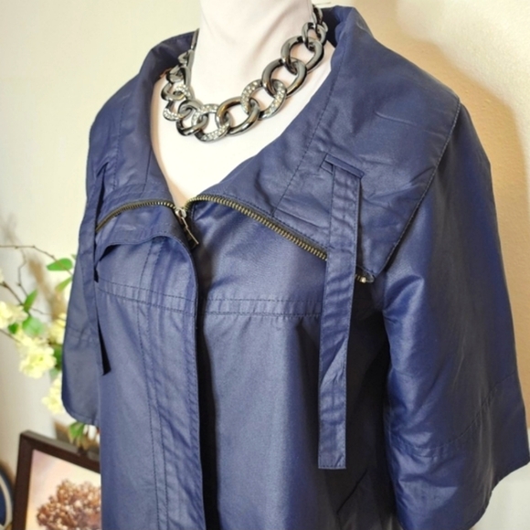 NEW Banana Republic Trench Rain Coat Jacket Glossy Pockets Outdoor Classic Navy - Picture 1 of 13